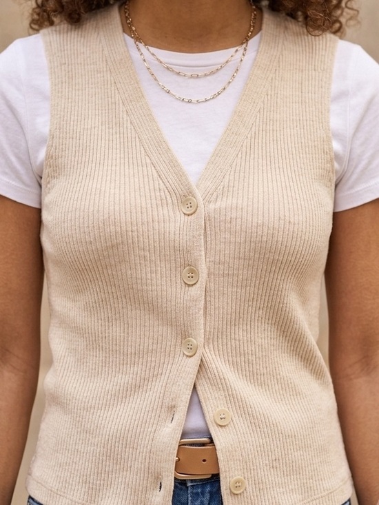 Madewell Tops - NWT Madewell Beige Ribbed Button Front Vest